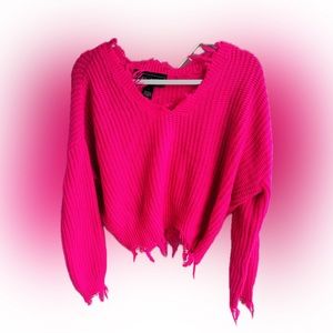 Hot Pink Frayed Edge Sweater